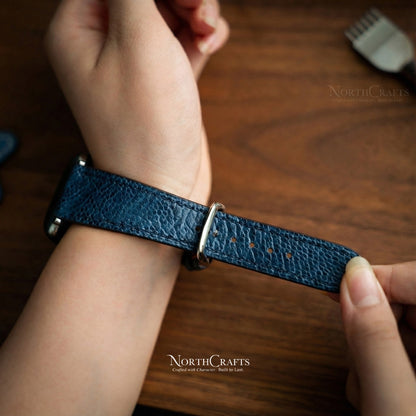 Personalized Handcrafted Ostrich Leather iWatch Band (38mm–49mm) for Apple Watch Series SE2, 11, 10, 9, 8 & 7 – NorthCrafts