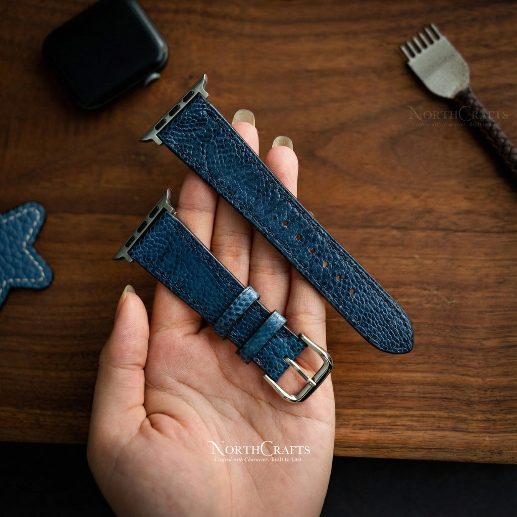 Personalized Handcrafted Ostrich Leather iWatch Band (38mm–49mm) for Apple Watch Series SE2, 11, 10, 9, 8 & 7 – NorthCrafts
