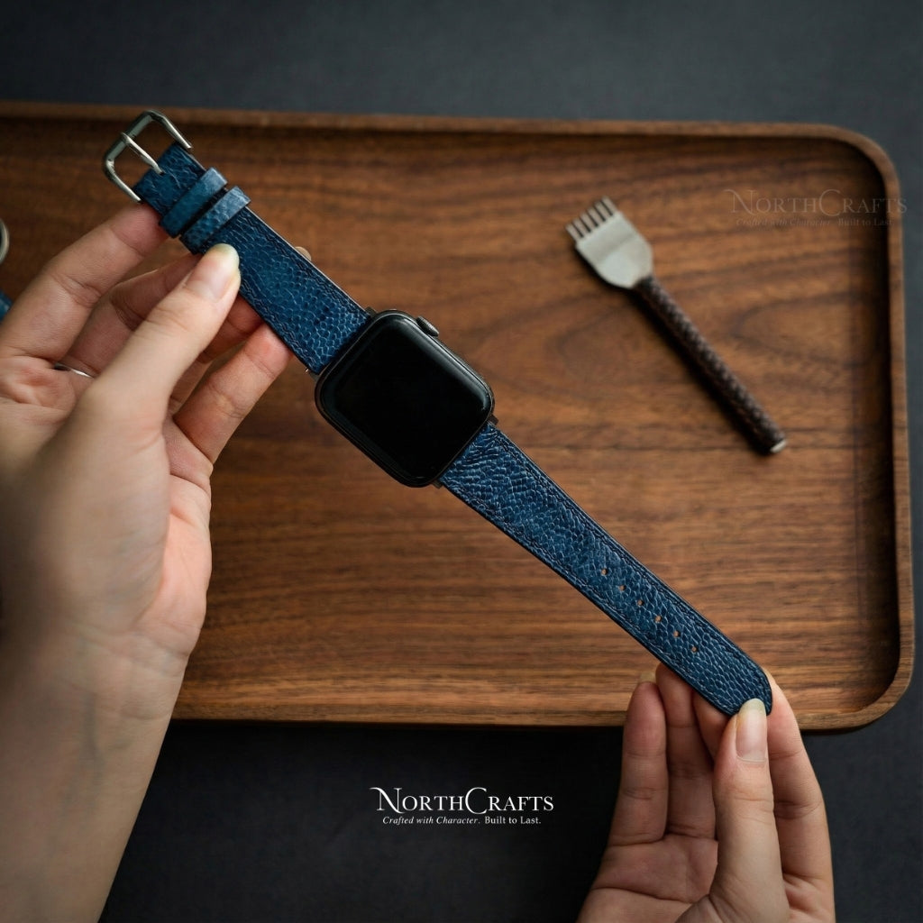 Personalized Handcrafted Ostrich Leather iWatch Band (38mm–49mm) for Apple Watch Series SE2, 11, 10, 9, 8 & 7 – NorthCrafts