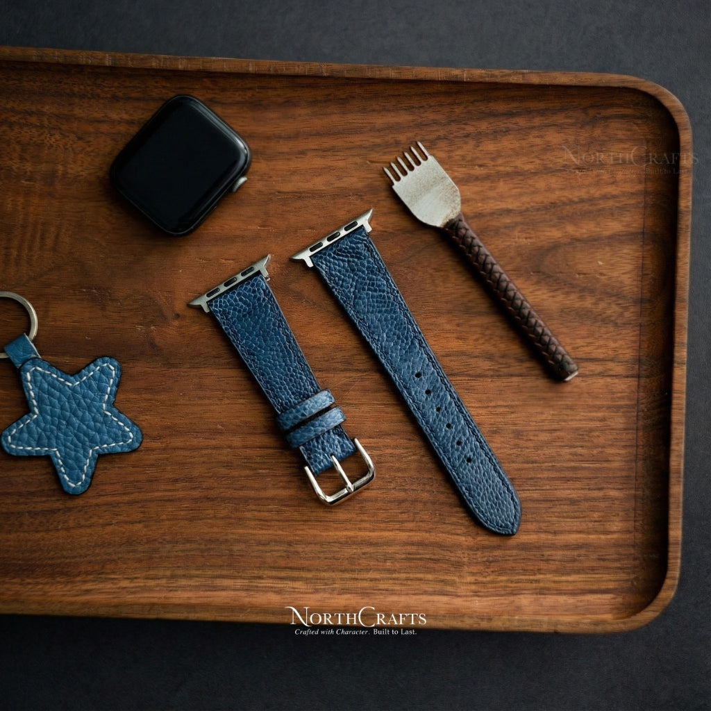 Personalized Handcrafted Ostrich Leather iWatch Band (38mm–49mm) for Apple Watch Series SE2, 11, 10, 9, 8 & 7 – NorthCrafts