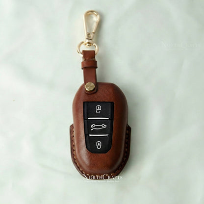 Brown Leather Key Case for Peugeot – Personalized Handmade – NorthCrafts | NorthCrafts