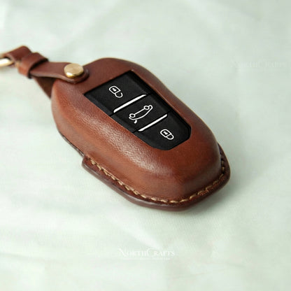Brown Leather Key Case for Peugeot – Personalized Handmade – NorthCrafts | NorthCrafts