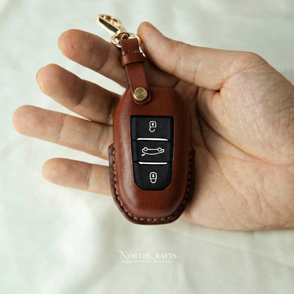 Brown Leather Key Case for Peugeot – Personalized Handmade – NorthCrafts | NorthCrafts