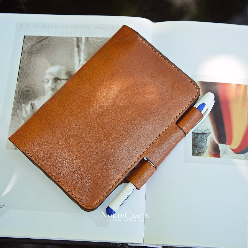 Personalized Handcrafted Brown Leather Pen Holder Cover for Field Notes & Moleskine Notebooks – NorthCrafts