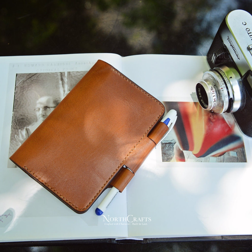 Personalized Handcrafted Brown Leather Pen Holder Cover for Field Notes & Moleskine Notebooks – NorthCrafts