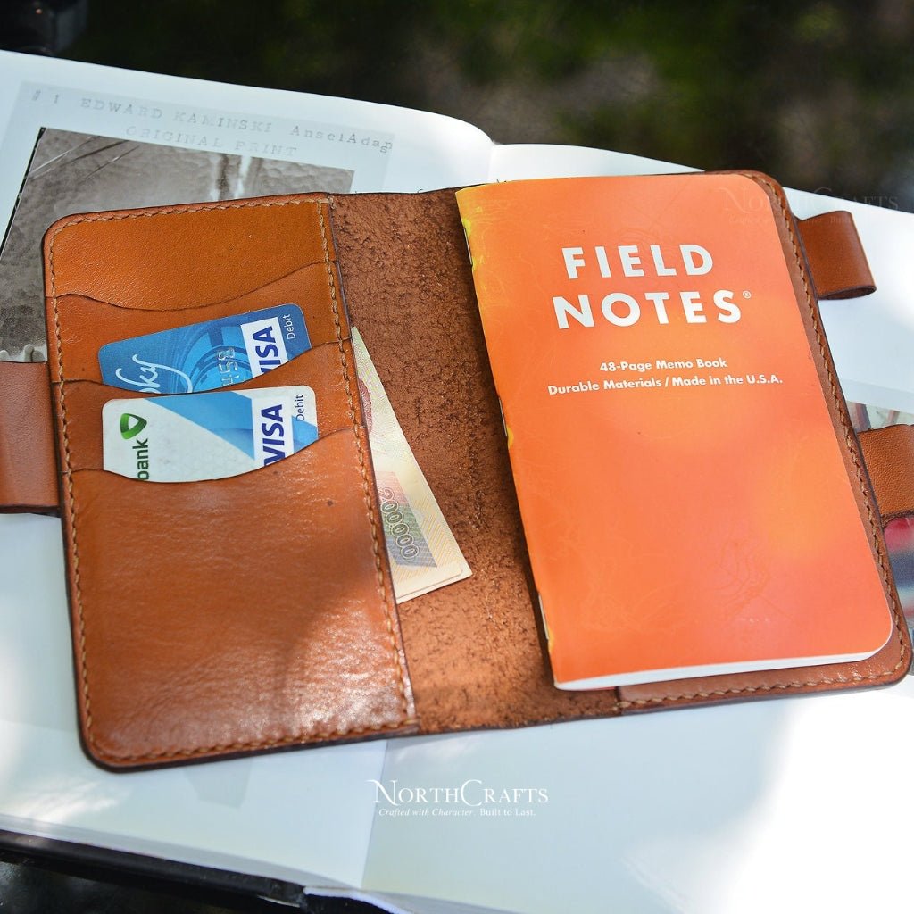 Personalized Handcrafted Brown Leather Pen Holder Cover for Field Notes & Moleskine Notebooks – NorthCrafts