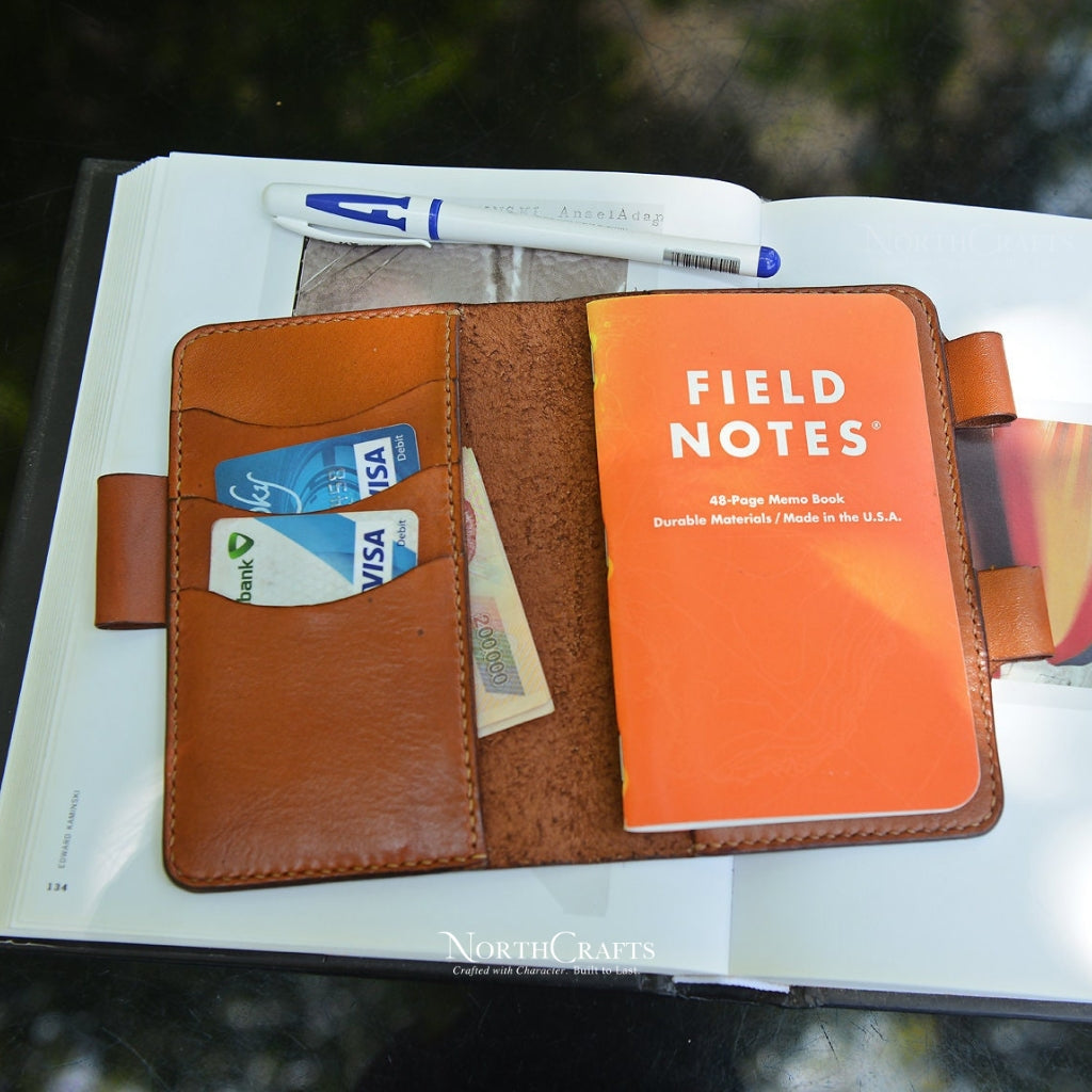 Brown Leather Pen Holder Cover for Field Notes & Moleskine Notebooks – Personalized Handmade – NorthCrafts | NorthCrafts