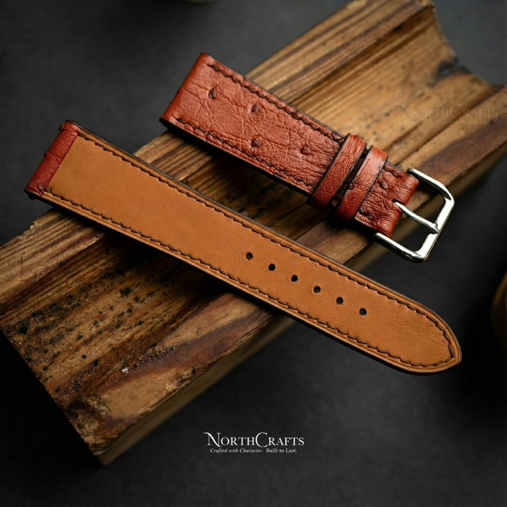 Personalized Handcrafted Brown Ostrich Leather Watch Strap for Men – NorthCrafts