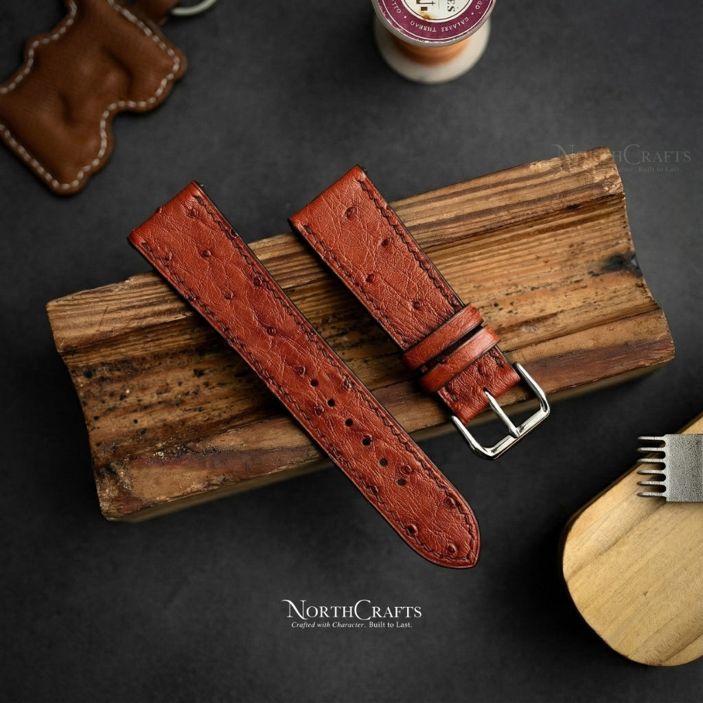 Personalized Handcrafted Brown Ostrich Leather Watch Strap for Men – NorthCrafts