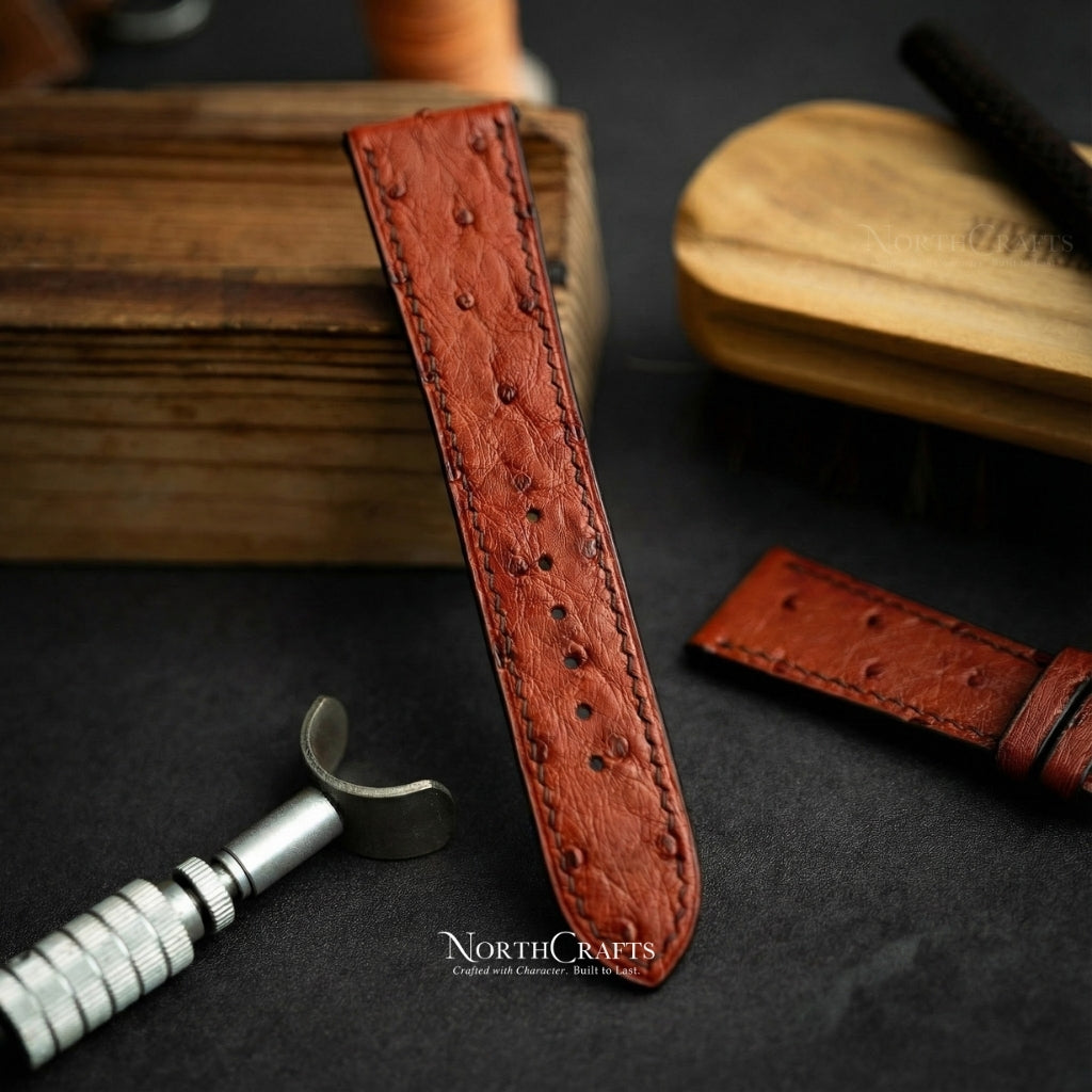 Personalized Handcrafted Brown Ostrich Leather Watch Strap for Men – NorthCrafts