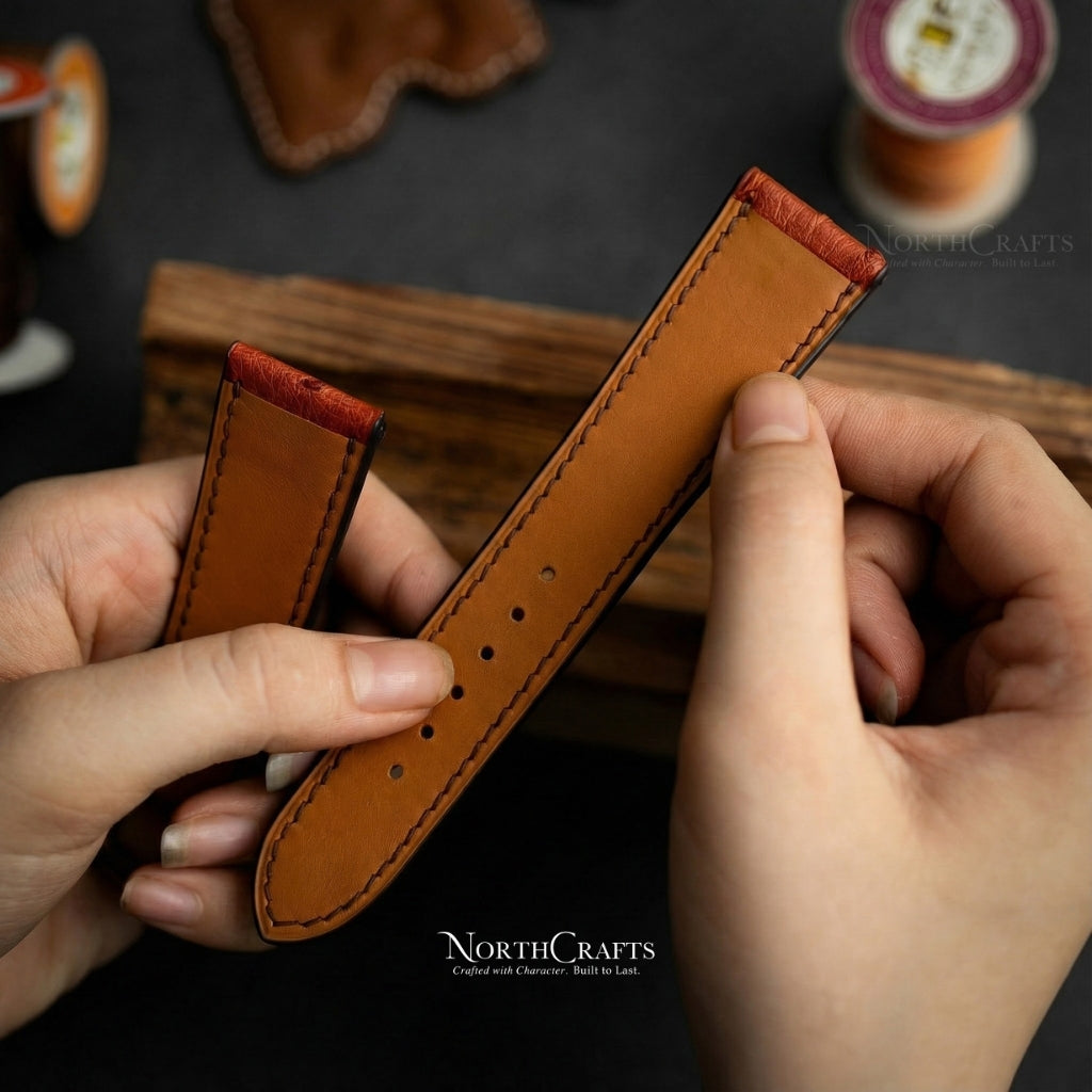 Personalized Handcrafted Brown Ostrich Leather Watch Strap for Men – NorthCrafts