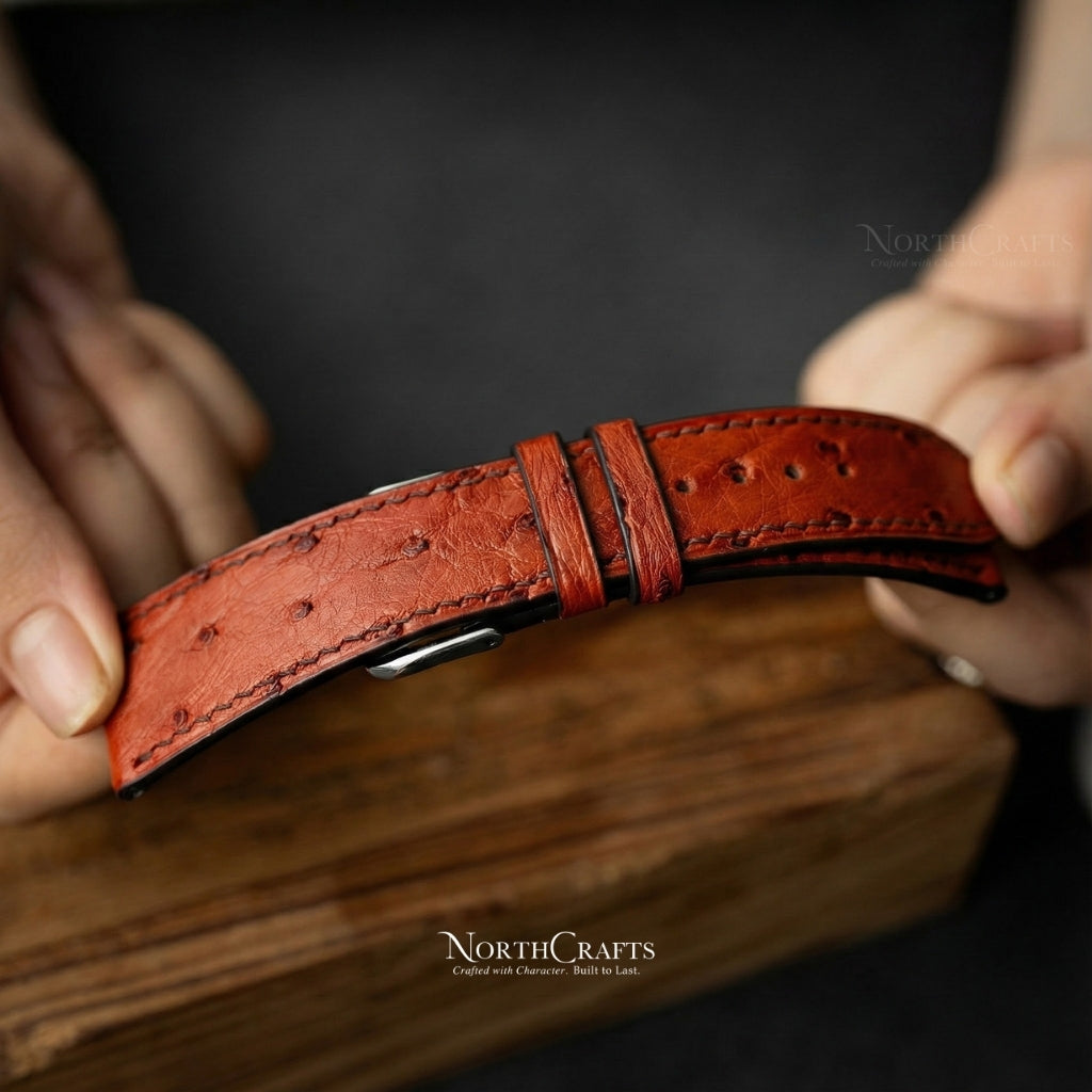 Personalized Handcrafted Brown Ostrich Leather Watch Strap for Men – NorthCrafts