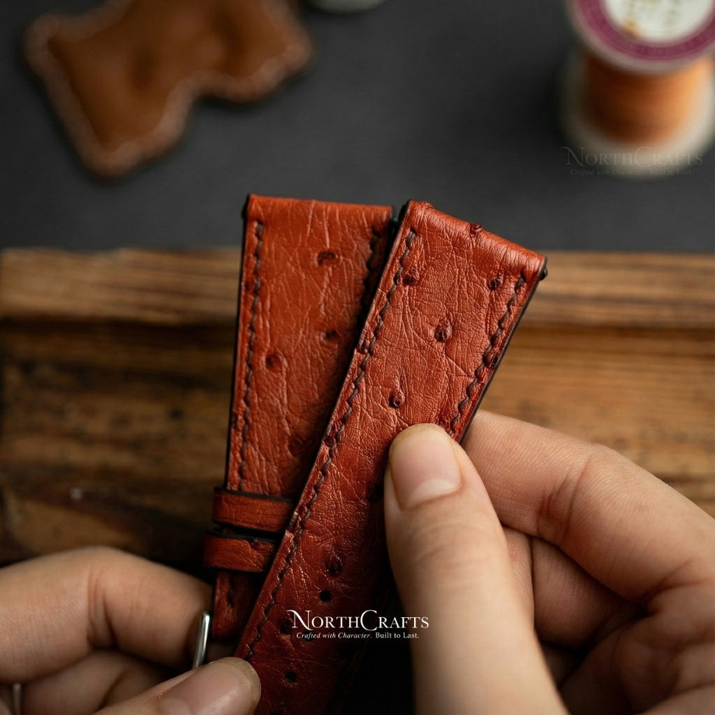 Personalized Handcrafted Brown Ostrich Leather Watch Strap for Men – NorthCrafts