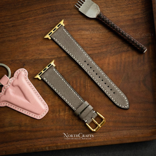 Personalized Handcrafted Brownish Grey Leather iWatch Band (38mm–49mm) for Apple Watch Series SE2, 10, 9, 8 & 7 – NorthCrafts