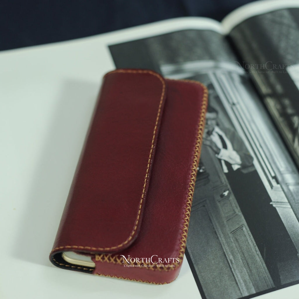Burgundy Leather Dual Phone Case for Samsung Galaxy Series – Personalized Handmade – NorthCrafts | NorthCrafts