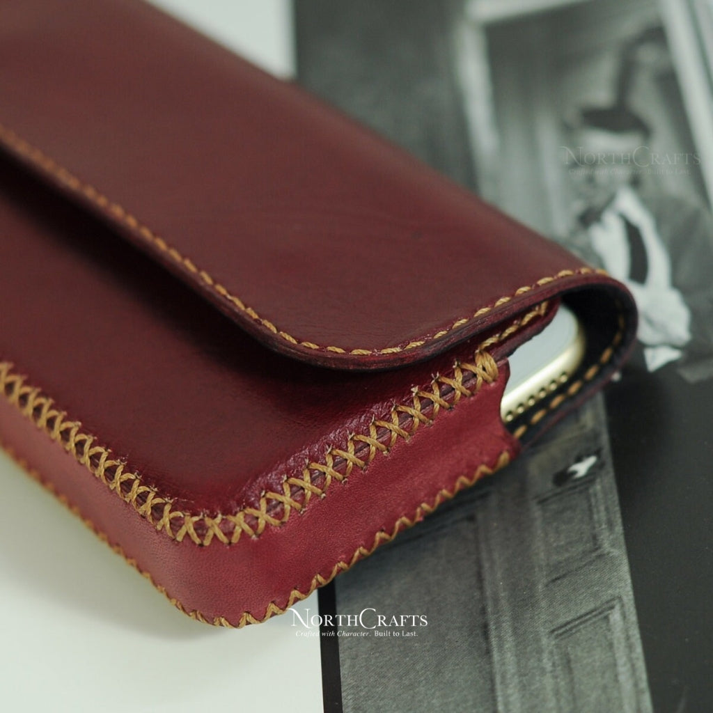 Burgundy Leather Dual Phone Case for Samsung Galaxy Series – Personalized Handmade – NorthCrafts | NorthCrafts