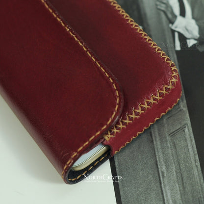 Burgundy Leather Dual Phone Case for Samsung Galaxy Series – Personalized Handmade – NorthCrafts | NorthCrafts