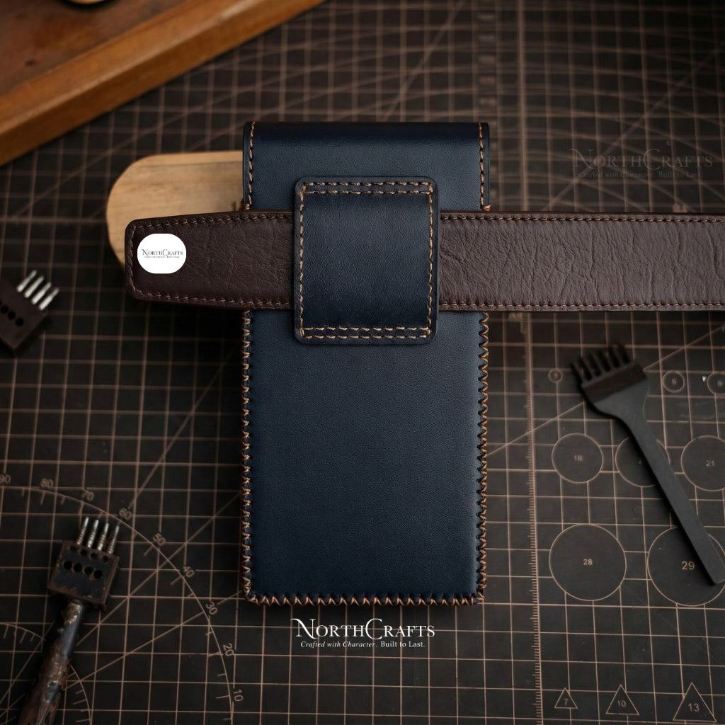 Full-Grain Leather Phone Holster with Belt Loop for Men (iPhone 17, 16, 15 & 14 Series) – Personalized Handmade – NorthCrafts | NorthCrafts
