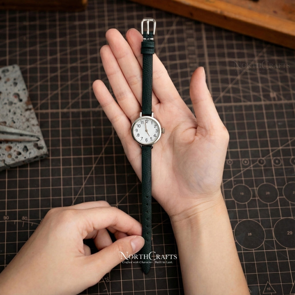Personalized Handcrafted Green Genuine Leather Watch Strap for Women – NorthCrafts