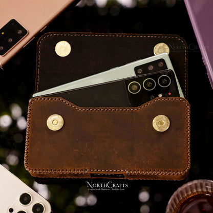 Leather Dual Phone Holster with Belt Loop for iPhone 17, 16, 15 & 14 Series – Personalized Handmade – NorthCrafts | NorthCrafts