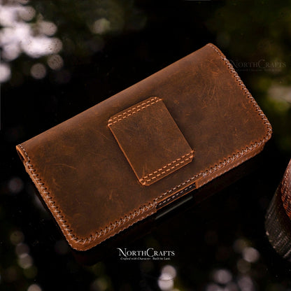 Leather Dual Phone Holster with Belt Loop for iPhone 17, 16, 15 & 14 Series – Personalized Handmade – NorthCrafts | NorthCrafts