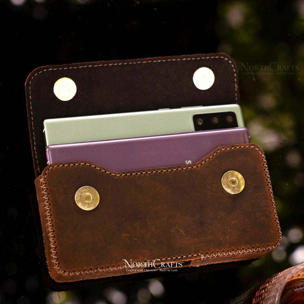 Leather Dual Phone Holster with Belt Loop for iPhone 17, 16, 15 & 14 Series – Personalized Handmade – NorthCrafts | NorthCrafts