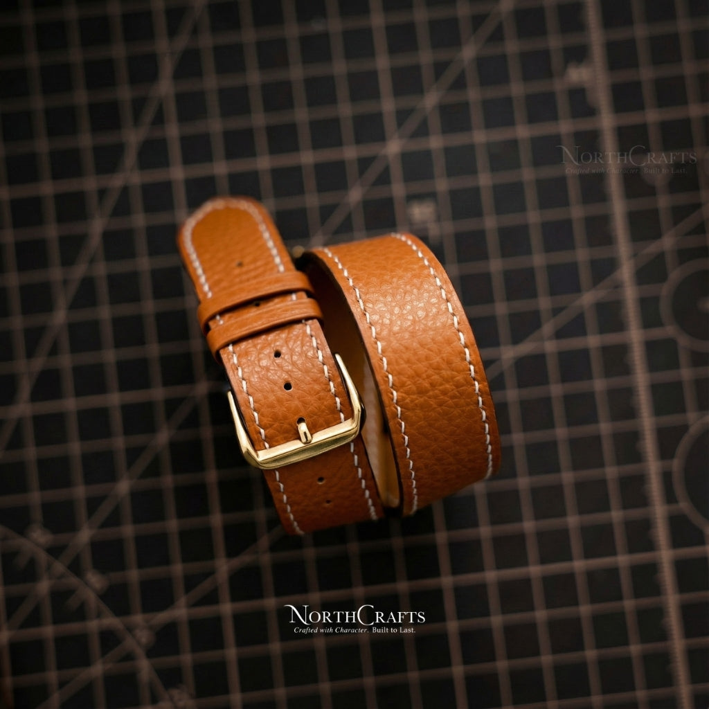 Personalized Handcrafted Leather Double Wrap iWatch Long Band (38mm–49mm) for Apple Watch Series SE2, 11, 10, 9, 8 & 7 – NorthCrafts