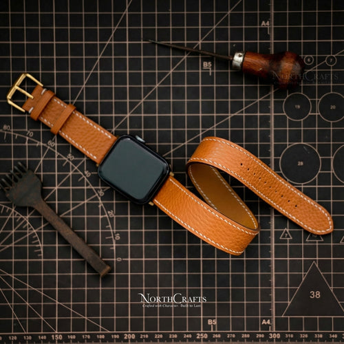 Personalized Handcrafted Leather Double Wrap iWatch Long Band (38mm–49mm) for Apple Watch Series SE2, 11, 10, 9, 8 & 7 – NorthCrafts