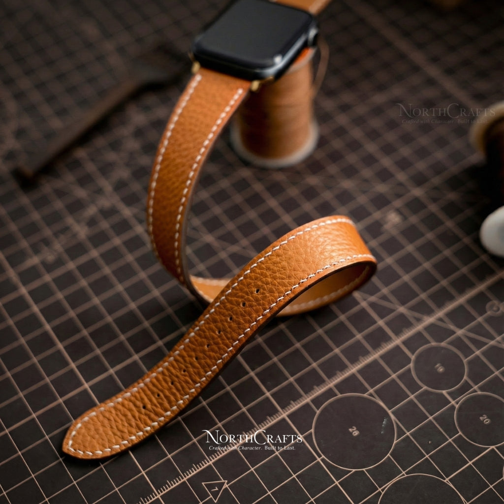 Personalized Handcrafted Leather Double Wrap iWatch Long Band (38mm–49mm) for Apple Watch Series SE2, 11, 10, 9, 8 & 7 – NorthCrafts