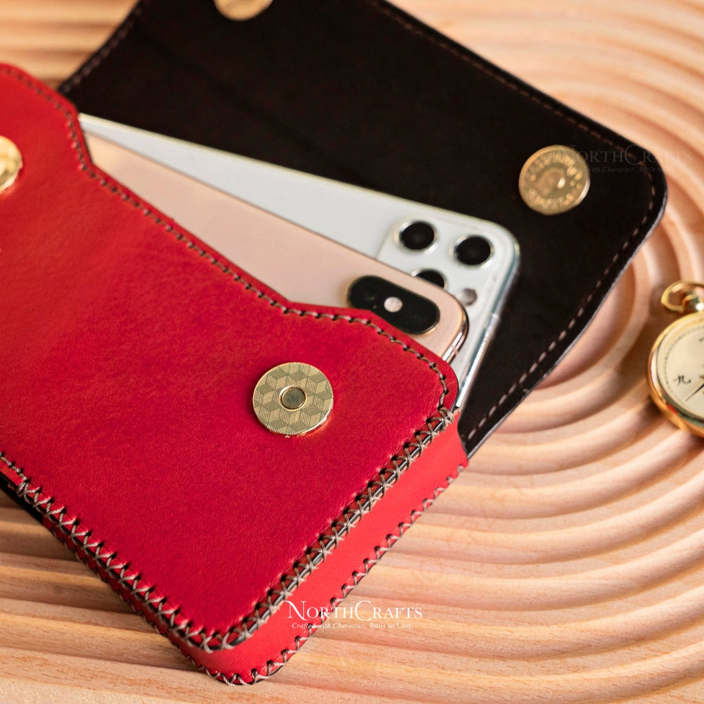 Leather Dual Phone Case with Belt Loop for iPhone 15, 16 & 17 Series (Holds Two Phones) – Personalized Handmade – NorthCrafts | NorthCrafts