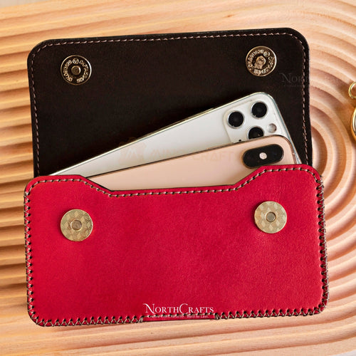 Leather Dual Phone Case with Belt Loop for iPhone 15, 16 & 17 Series (Holds Two Phones) – Personalized Handmade – NorthCrafts | NorthCrafts