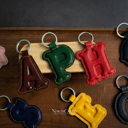 Leather Initial Charm Keychain Personalized Gift | NorthCrafts