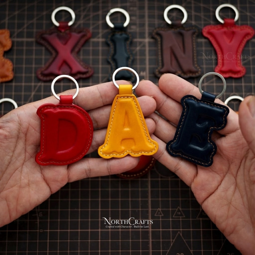 Leather Initial Charm Keychain Personalized Gift | NorthCrafts