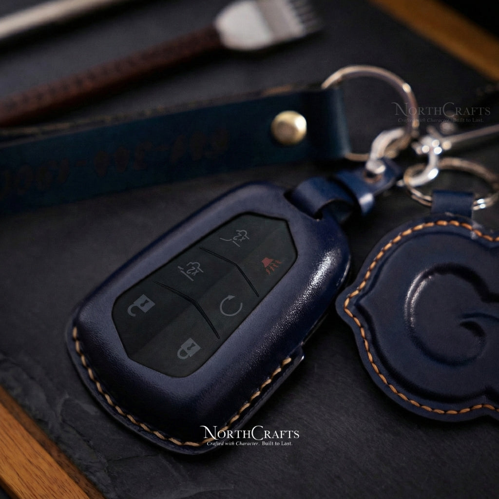 Leather Key Fob Cover for Cadillac Escalade CT5 CT6 CTS XT6 XTS XT4 XT5 ATS | NorthCrafts