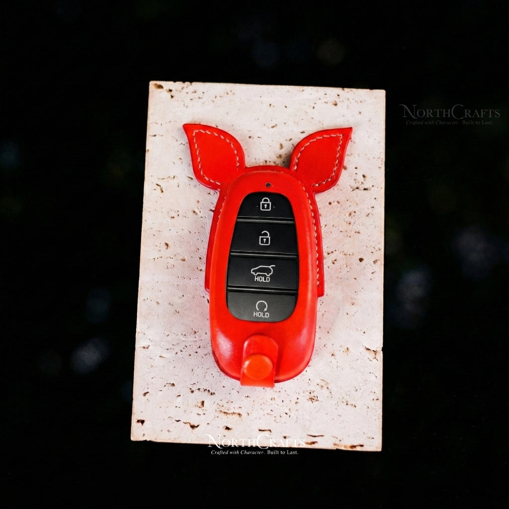 Leather Key Fob Cover for 2022 Tucson, Sonata, Nexo & Santa Fe – Personalized Handmade – NorthCrafts | NorthCrafts