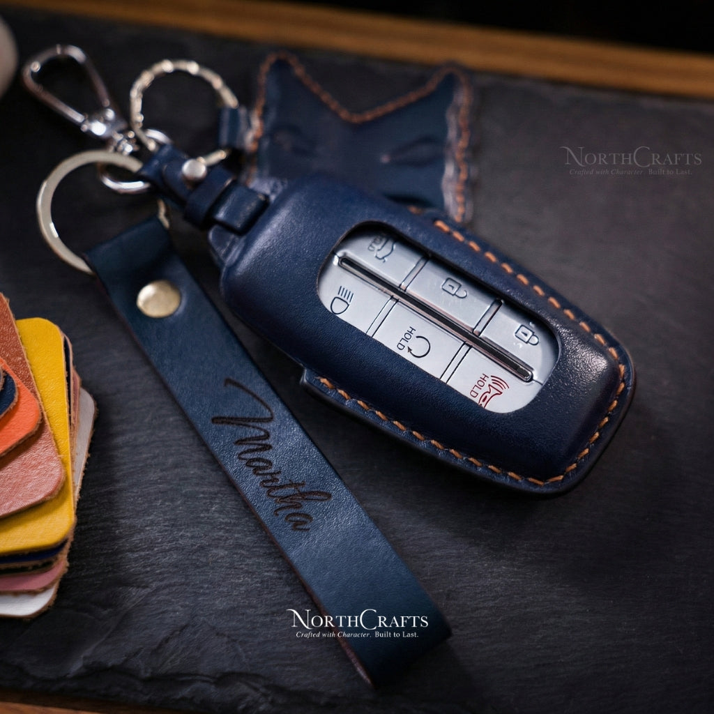 Leather Key Fob Cover for Genesis G70, GV70, G80 & GV80 – Personalized Handmade – NorthCrafts | NorthCrafts