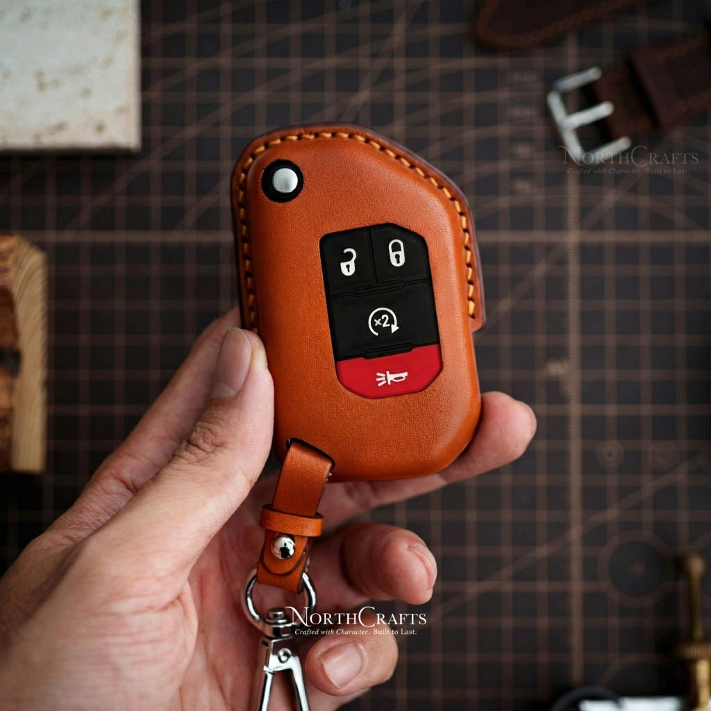 Leather Key Fob Cover for Gladiator JT, Sahara, Wrangler JK, JLU & Rubicon – Personalized Handmade – NorthCrafts | NorthCrafts