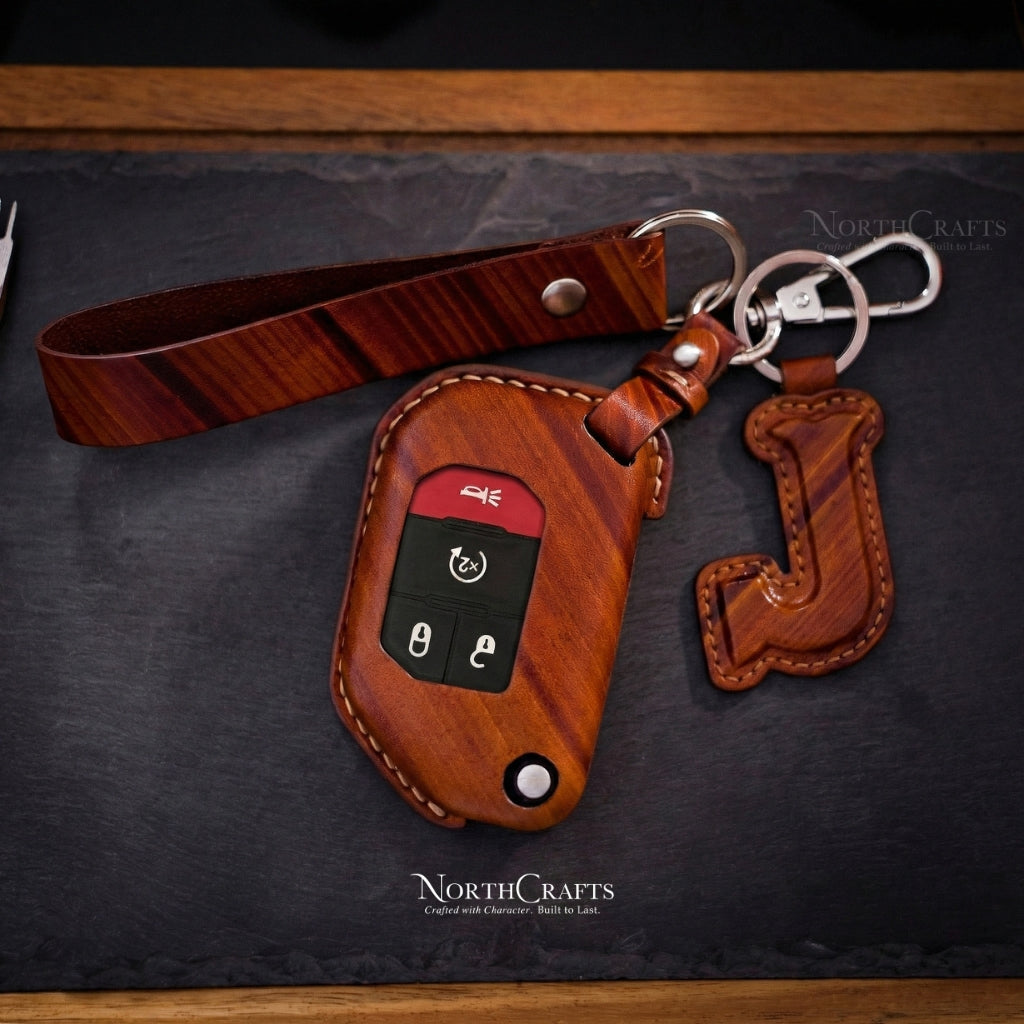 Leather Key Fob Cover for Gladiator JT, Sahara, Wrangler JK, JLU & Rubicon – Personalized Handmade – NorthCrafts | NorthCrafts