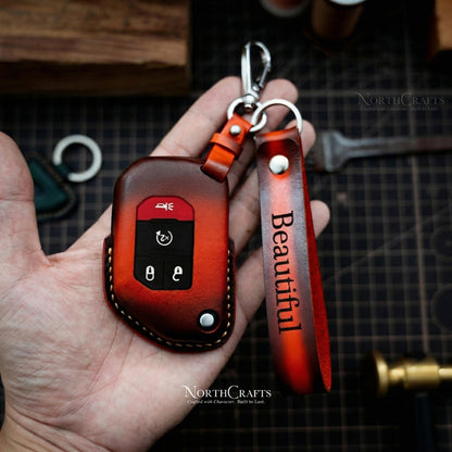 Leather Key Fob Cover for Gladiator JT, Sahara, Wrangler JK, JLU & Rubicon – Personalized Handmade – NorthCrafts | NorthCrafts
