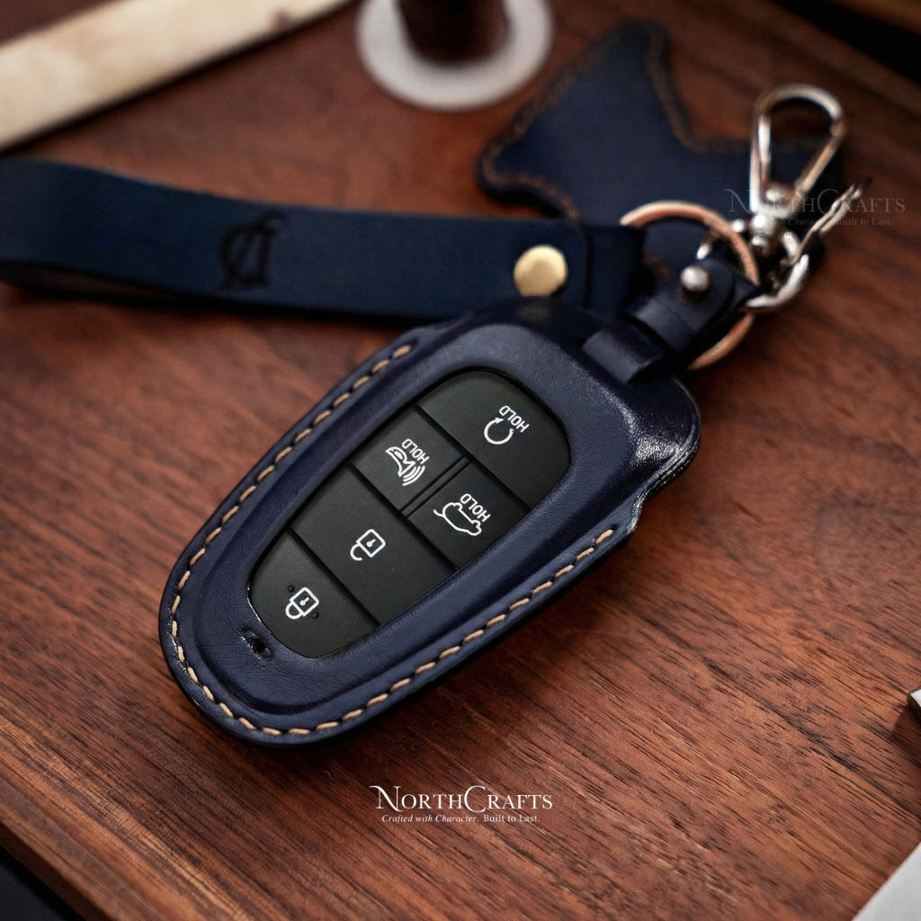 Leather Key Fob Cover for Hyundai Sonata, Nexo, Santa Fe & Tucson – Personalized Handmade – NorthCrafts | NorthCrafts