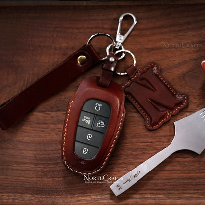 Leather Key Fob Cover for Hyundai Sonata, Nexo, Santa Fe & Tucson – Personalized Handmade – NorthCrafts | NorthCrafts