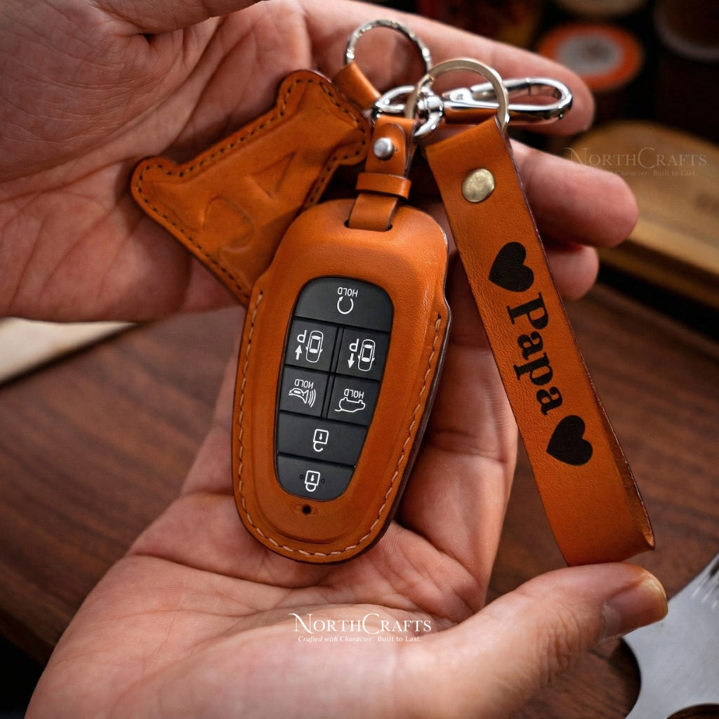 Leather Key Fob Cover for Hyundai Sonata, Nexo, Santa Fe & Tucson – Personalized Handmade – NorthCrafts | NorthCrafts
