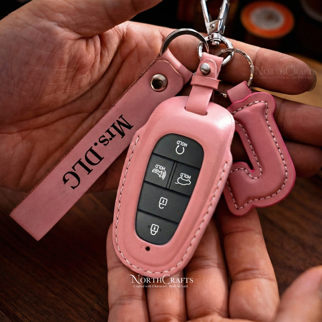 Leather Key Fob Cover for Hyundai Sonata, Nexo, Santa Fe & Tucson – Personalized Handmade – NorthCrafts | NorthCrafts