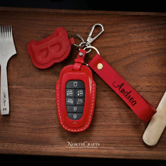 Leather Key Fob Cover for Hyundai Sonata, Nexo, Santa Fe & Tucson – Personalized Handmade – NorthCrafts | NorthCrafts