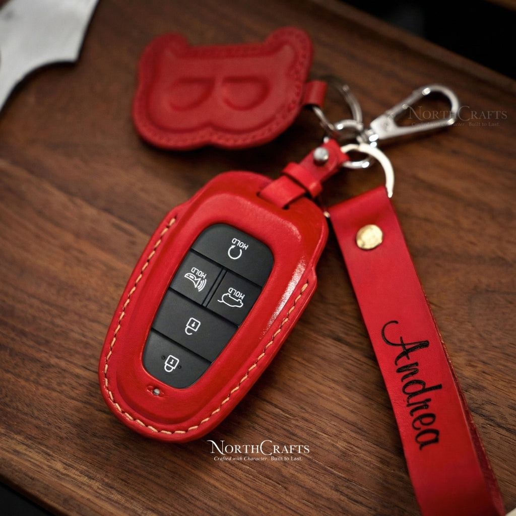 Leather Key Fob Cover for Hyundai Sonata, Nexo, Santa Fe & Tucson – Personalized Handmade – NorthCrafts | NorthCrafts