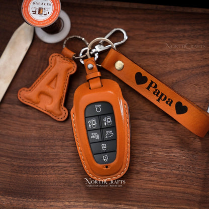 Leather Key Fob Cover for Hyundai Sonata, Nexo, Santa Fe & Tucson – Personalized Handmade – NorthCrafts | NorthCrafts
