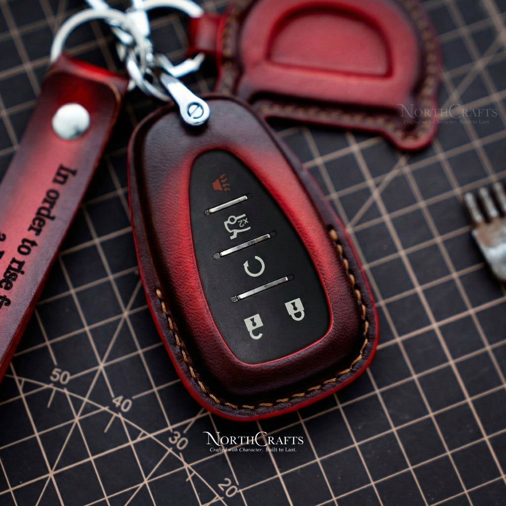 Leather Key Fob Cover for Malibu, Camaro, Cruze, Traverse, Volt, Bolt, Spark, Sonic, Equinox & Encore – Personalized Handmade – NorthCrafts | NorthCrafts