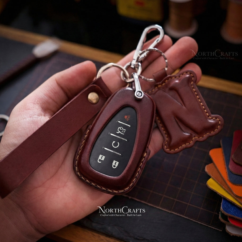 Leather Key Fob Cover for Malibu, Camaro, Cruze, Traverse, Volt, Bolt, Spark, Sonic, Equinox & Encore – Personalized Handmade – NorthCrafts | NorthCrafts