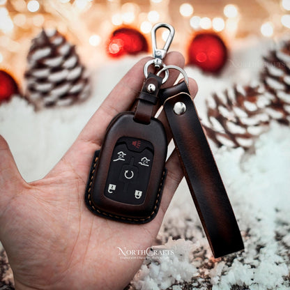 Leather Key Fob Cover for GMC Yukon Sierra Canyon Chevrolet Tahoe Suburban Silverado Colorado | NorthCrafts