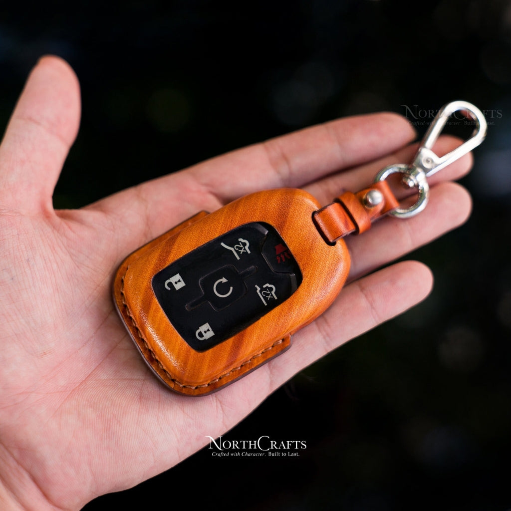 Leather Key Fob Cover for GMC Yukon Sierra Canyon Chevrolet Tahoe Suburban Silverado Colorado | NorthCrafts